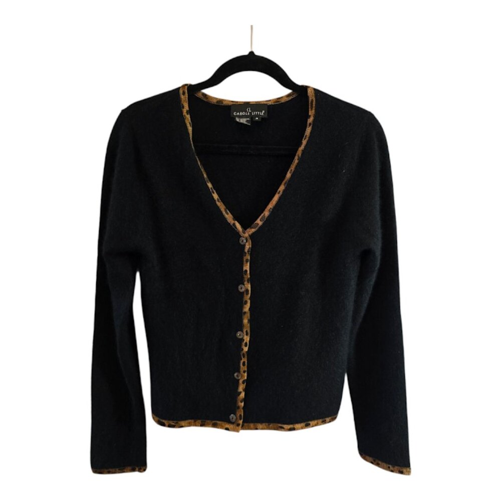 CAROLE LITTLE BLACK CARDIGAN WOOL ANGORA BLEND SIZE MEDIUM TRUE TO SIZE